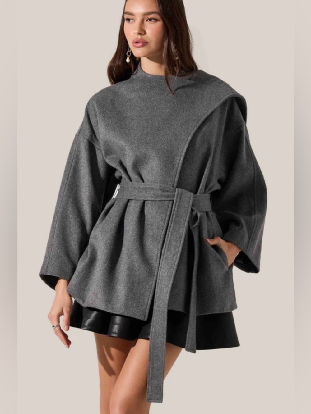 ASTR Elaxi Oversized Wrap Scarf Coat in gray NEW
